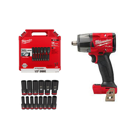 #Milwaukee Impact 1/2" Wrench & 14 PC Socket Set