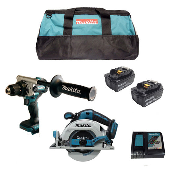 #Makita Twin Kit Hammer Drill Driver + Circ Saw 18v Brushless