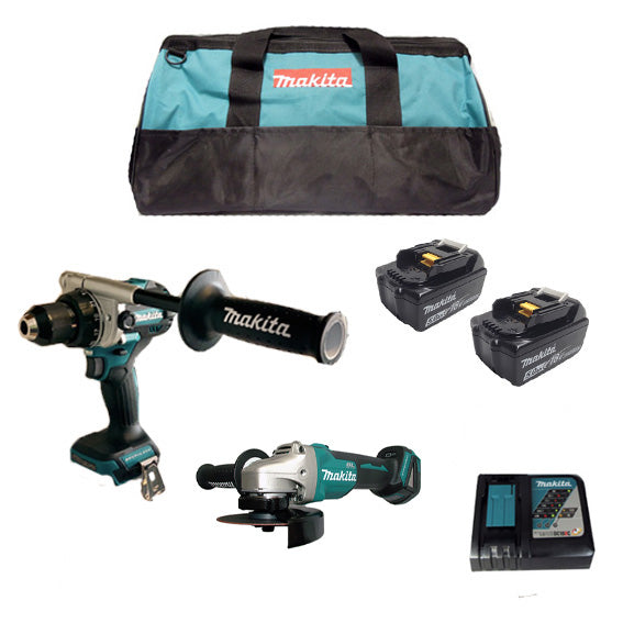 #Makita Twin Kit Hammer Drill Driver + Grinder 18v Brushless