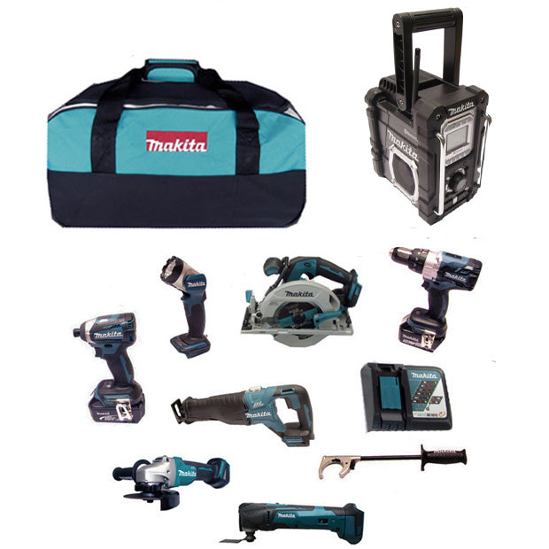 Makita Combo 7 Piece Kit PREMIUM 18V + Makita Cordless Job Site Radio